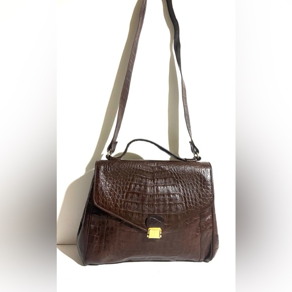 Danielle Nicole vintage Elegant Brown Crocodile-Embossed Leather Bag - Picture 1 of 7